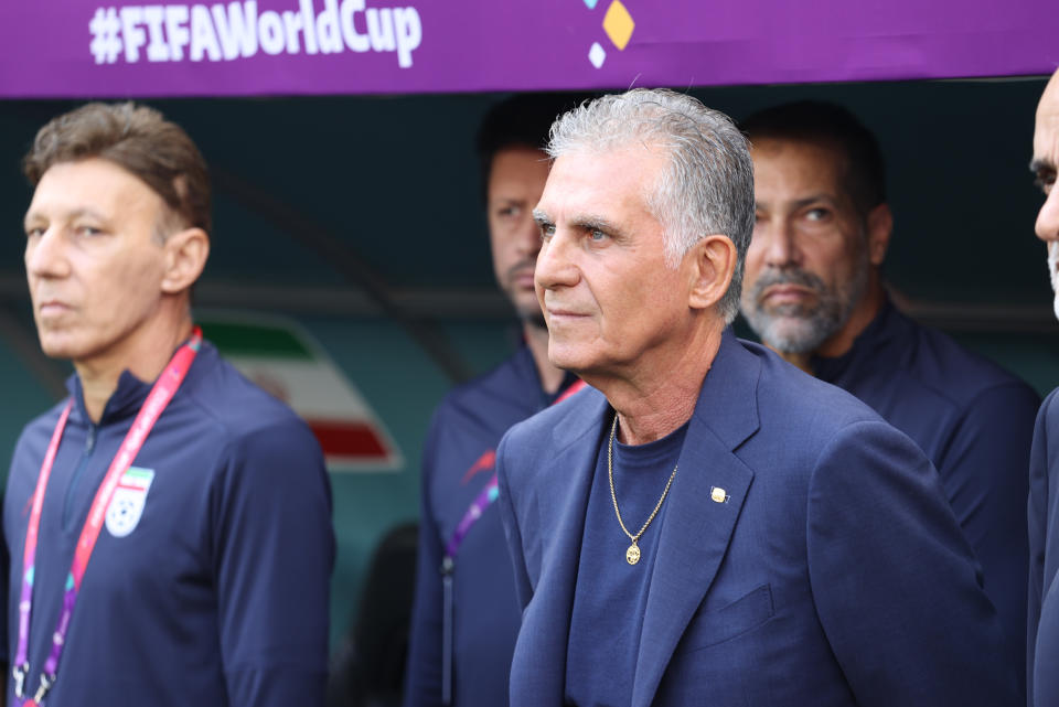 DOHA, QATAR - NOVEMBER 25: Carlos Queiroz head coach of Iran during the FIFA World Cup Qatar 2022 Group B match between Wales and IR Iran at Ahmad Bin Ali Stadium on November 25, 2022 in Doha, Qatar. (Photo by Maryam Majd ATPImages/Getty Images)