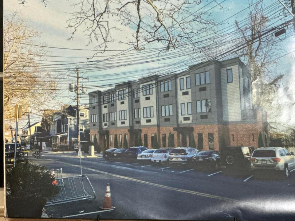 An artist's rendering of the proposed development at 447-477 Piermont Avenue, shown by architect Stephanie Pantale at a Piermont Village Planning Board meeting on April 8, 2024.