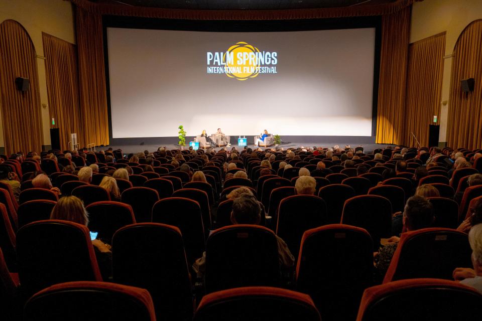 "Killers of the Flower Moon" Indigenous Casting Director Rene Haynes and Set Decorator Adam Willis speak during a Talking Pictures Q&A on Saturday, Jan. 6 at the Palm Springs Cultural Center in Palm Springs, Calif.