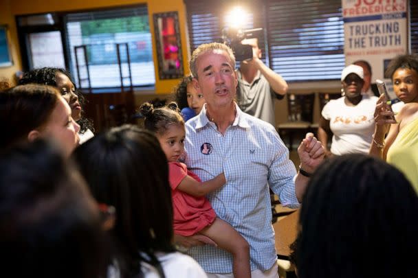 PHOTO: Virginia state senate candidate Joe Morrissey talks to supporters after winning the primary vote at Plaza Mexico Mexican Restaurant in Petersburg, VA on June 11, 2019. (Parker Michels-Boyce/The Washington Post via Getty Images)