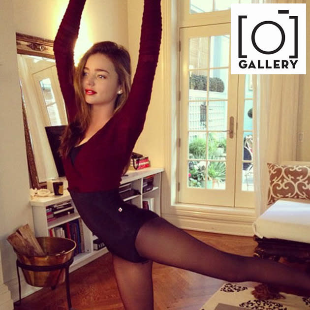 Miranda Kerr ballet leotard, exercise, home.