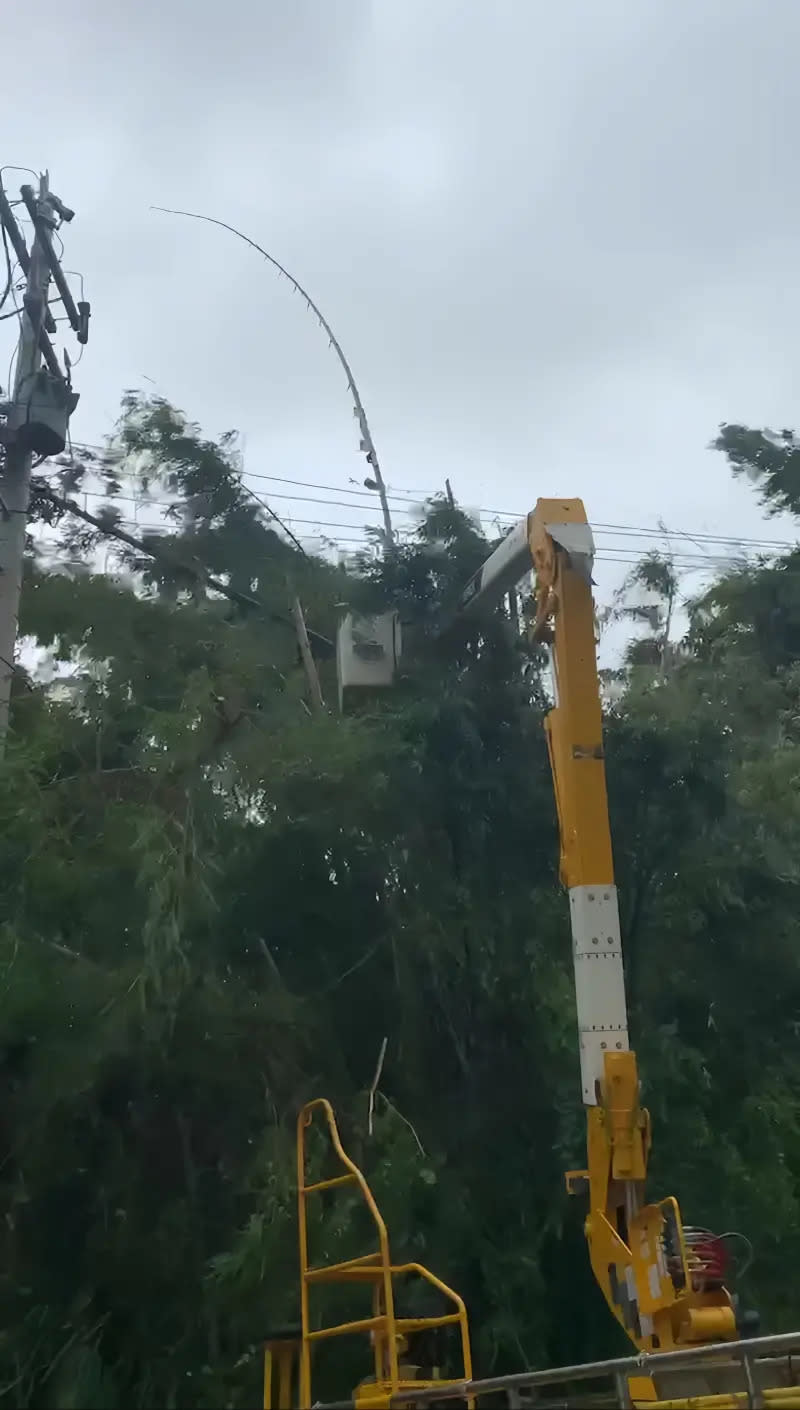 ▲台中市沿海各區皆有纜線被吹斷導致停電，台電動員人員緊急搶修。（圖／台電提供，2023.10.05）