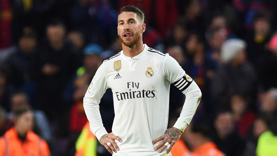 Sergio Ramos durante el partido contra el Barcelona en el Camp Nou. Foto: Goal.