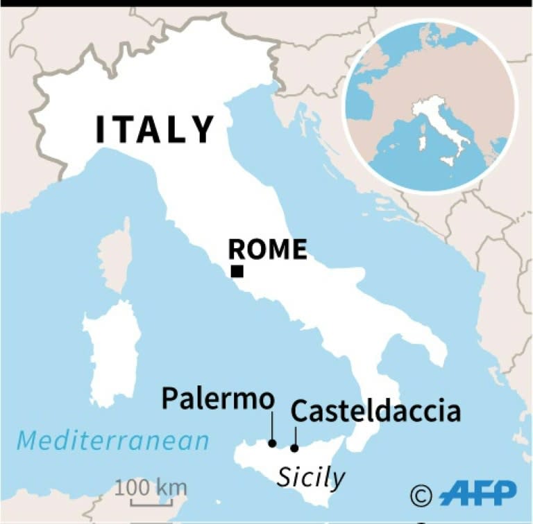 Map locating Casteldaccia in the Palermo region of Sicily where nine members of the same family drowned in floods