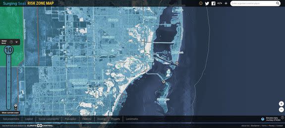 Map of Miami with 10 feet of sea level rise. If all of Totten Glacier melted, it would cause more than 11 feet of sea level rise.