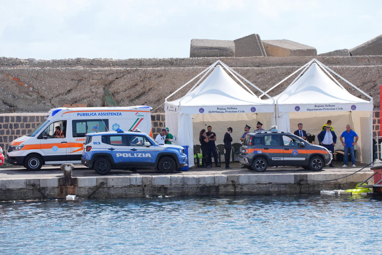 Italian emergency services prepare to head toward the area off the Sicilian coast where the search continues. (PA)