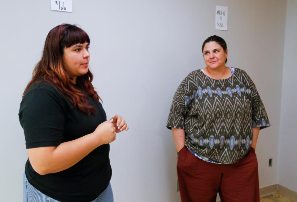 Emily Jimenez and Amanda Jimenez co-owners of Fina's Market talks about plans for the vendor market specializing in local, handcrafted goods at 1635 W. Walnut St. on Friday, April 21, 2023.
