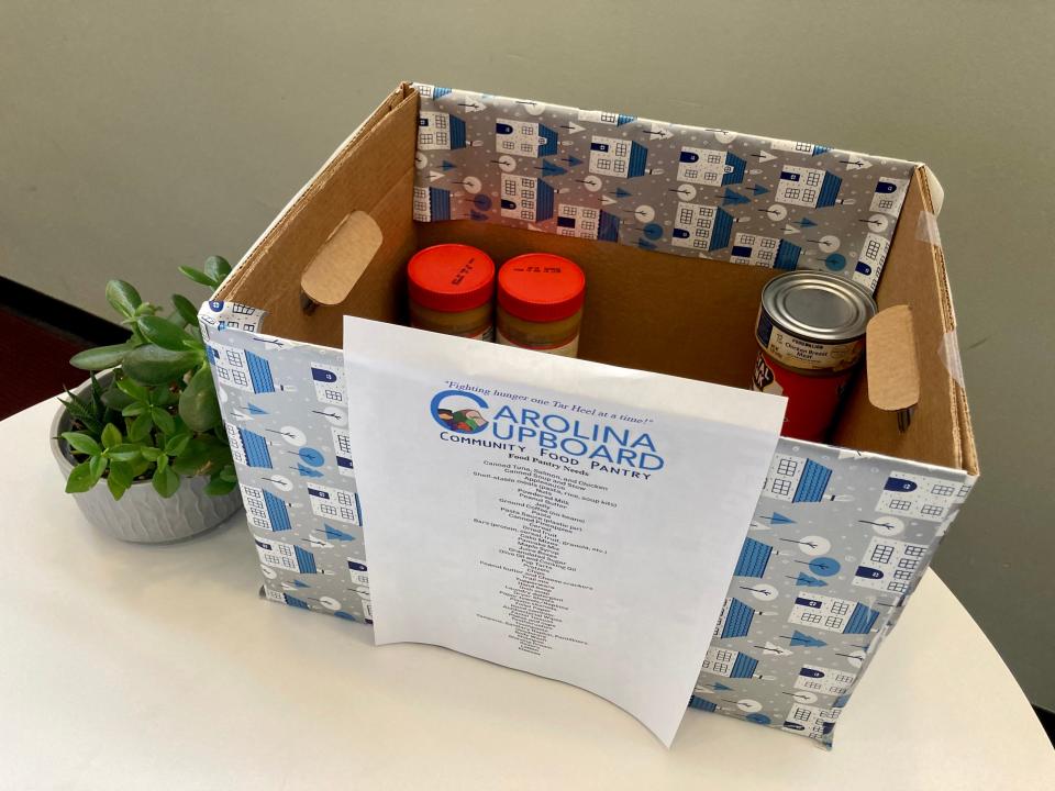 The student-run food pantry set up donation boxes across the University of North Carolina at Chapel Hill campus during Dec. 2023. The pantry, called Carolina Cupboard, served more than 250 students during the fall semester.