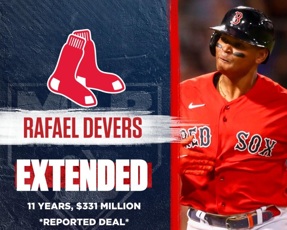 波士頓紅襪與狄佛斯（Rafael Devers）簽下一張11年3.31億美元的延長合約。摘自MLB推特