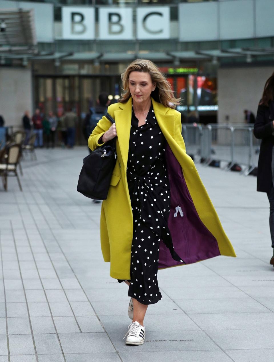 Presenter Victoria Derbyshire leaving BBC Broadcasting House in London (PA)