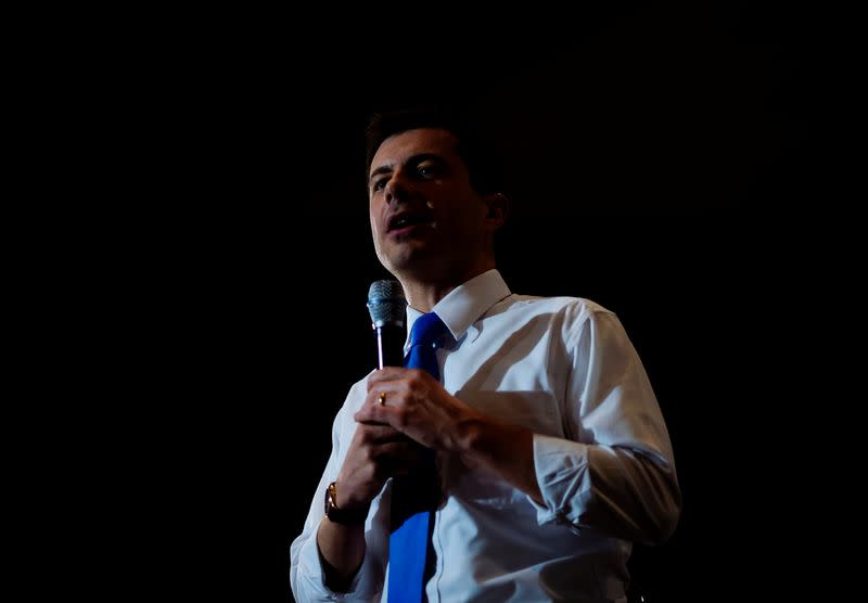 Democratic presidential candidate, former mayor of South Bend, Indiana, Pete Buttigieg attends a campaign event in North Liberty