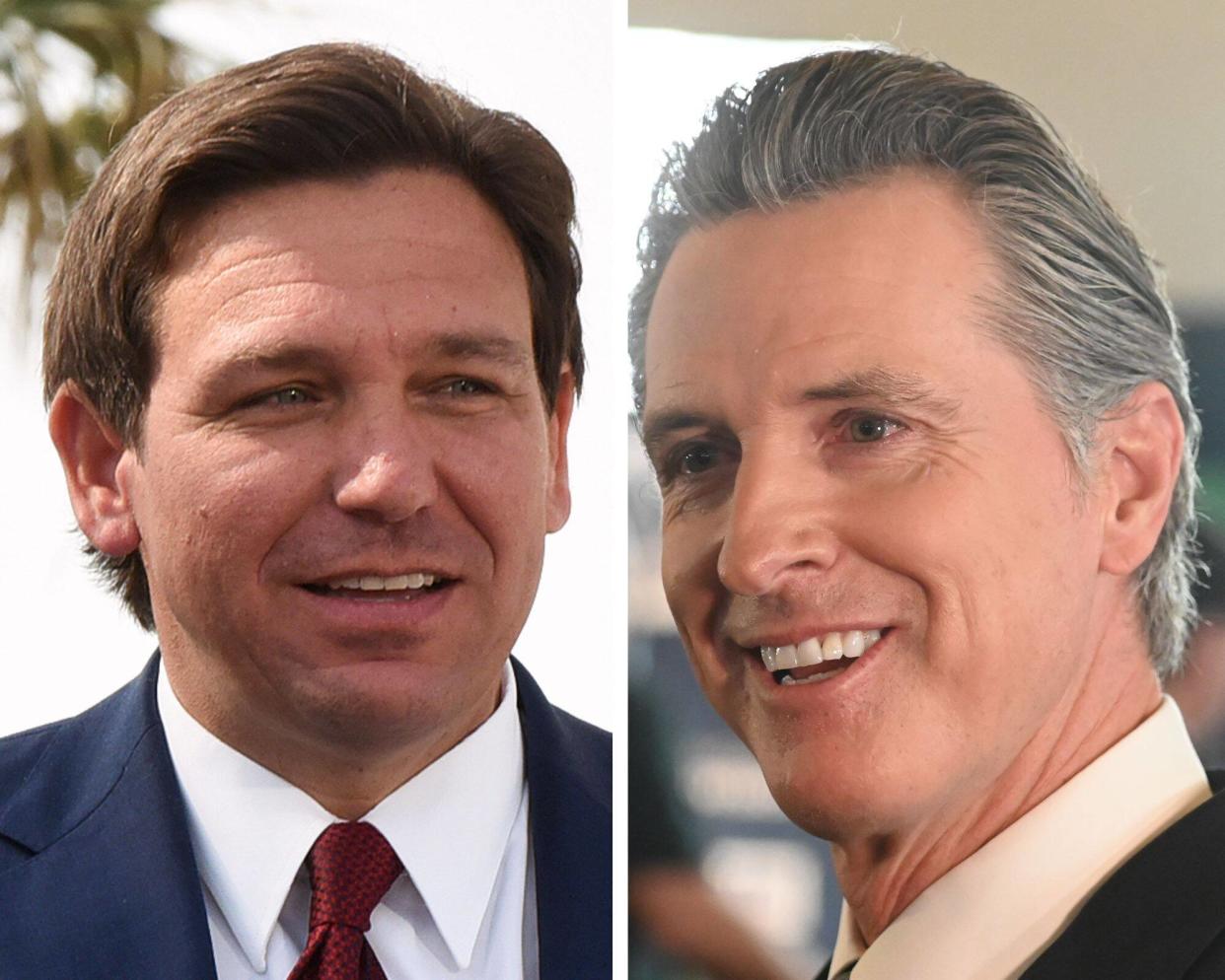 Le gouverneur de Floride Ron DeSantis (à gauche) et celui de Californie Gavin Newsom (à droite) s’affrontent ce 30 novembre dans un débat sur FoxNews.