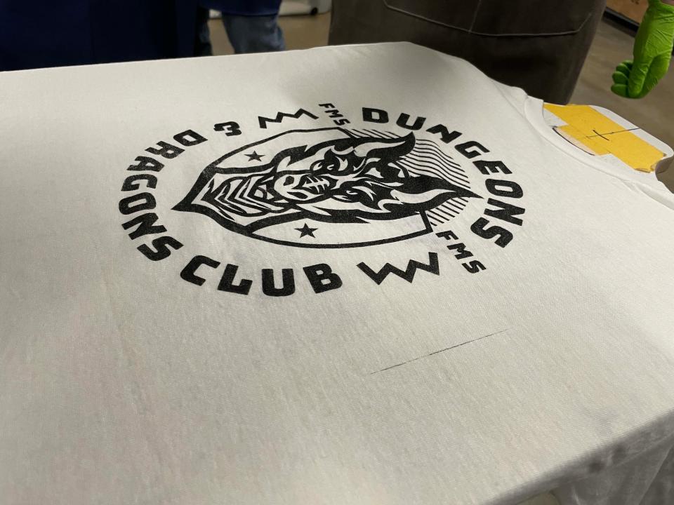 The finished product is a custom designed and printed T-shirt for the Dungeons and Dragons Club at Farragut Middle School. March 20, 2024.