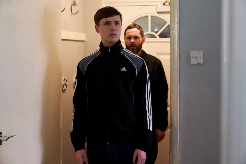 Young Liam (Oscar Kennedy) and the Narrator (Williams) in ‘Ladhood' (BBC/Natalie Seery)