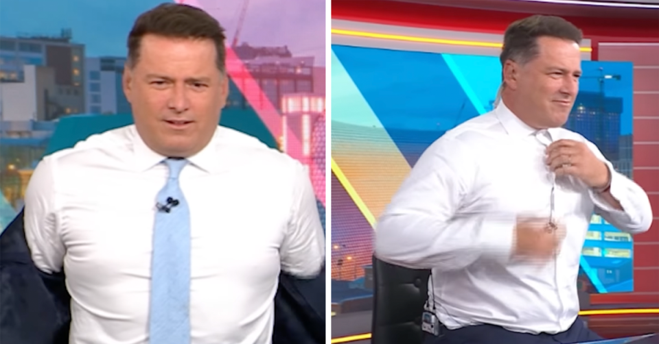 Karl Stefanovic strips off his shirt live on-air. 