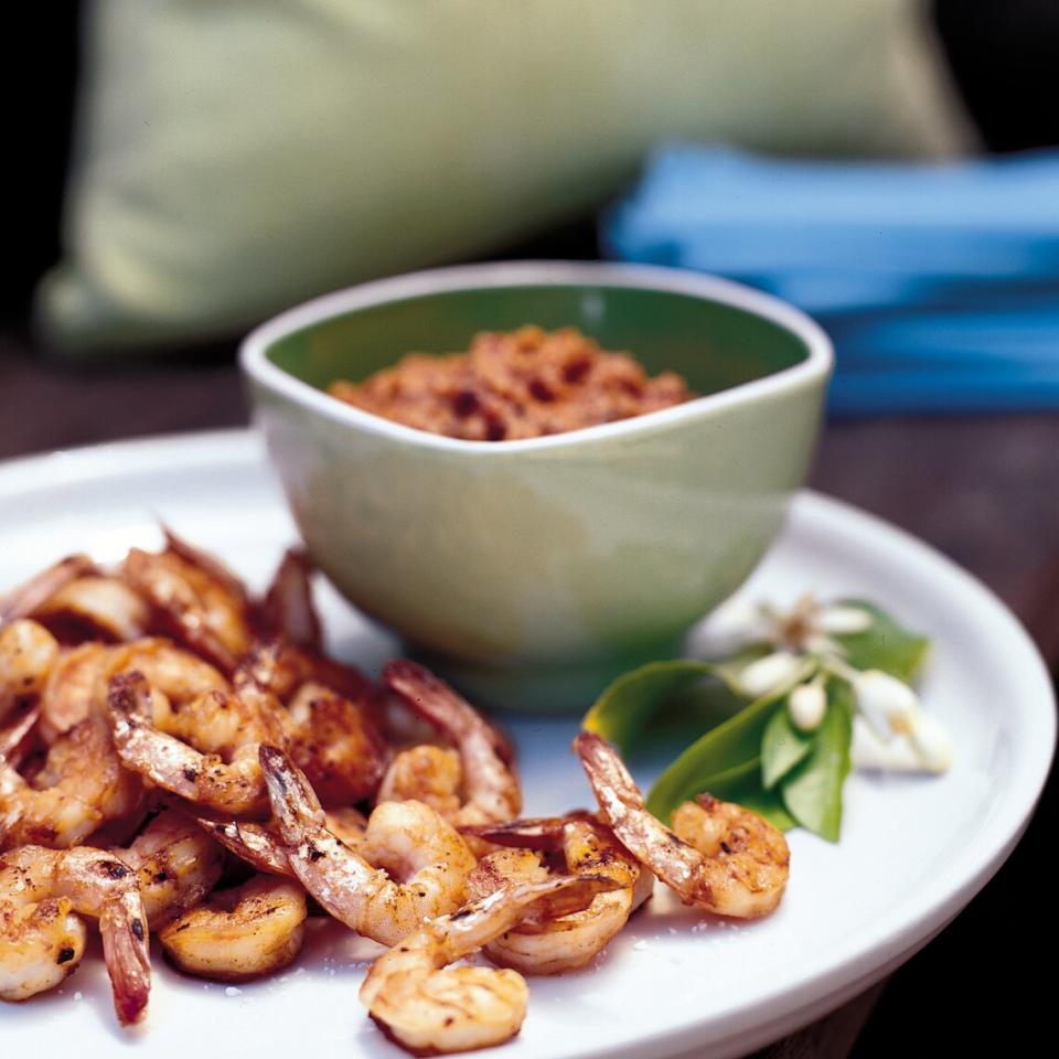 Grilled Shrimp with Cocoa-Nib Romesco Sauce