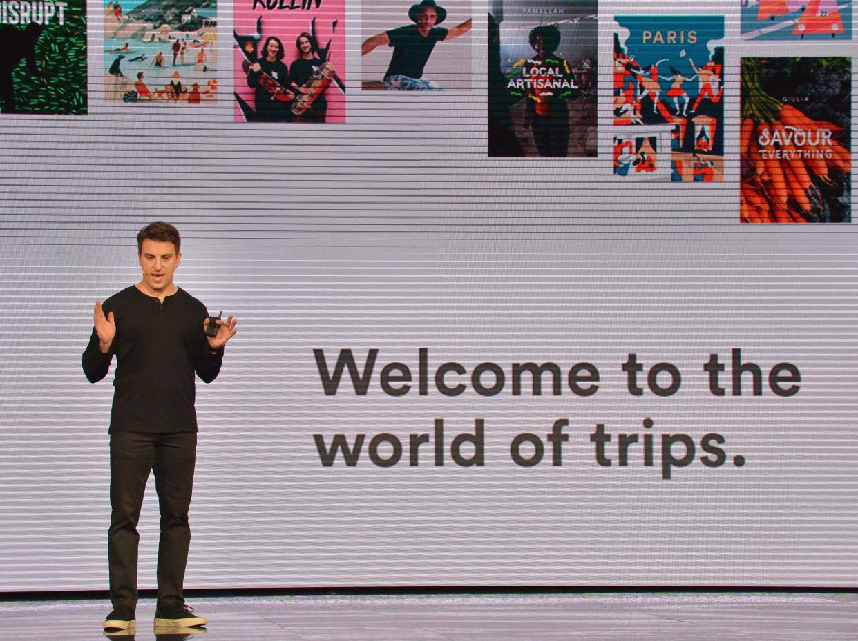 Airbnb CEO Brian Chesky speaks onstage during "Introducing Trips" Reveal at Airbnb Open LA on November 17, 2016 in Los Angeles, California.