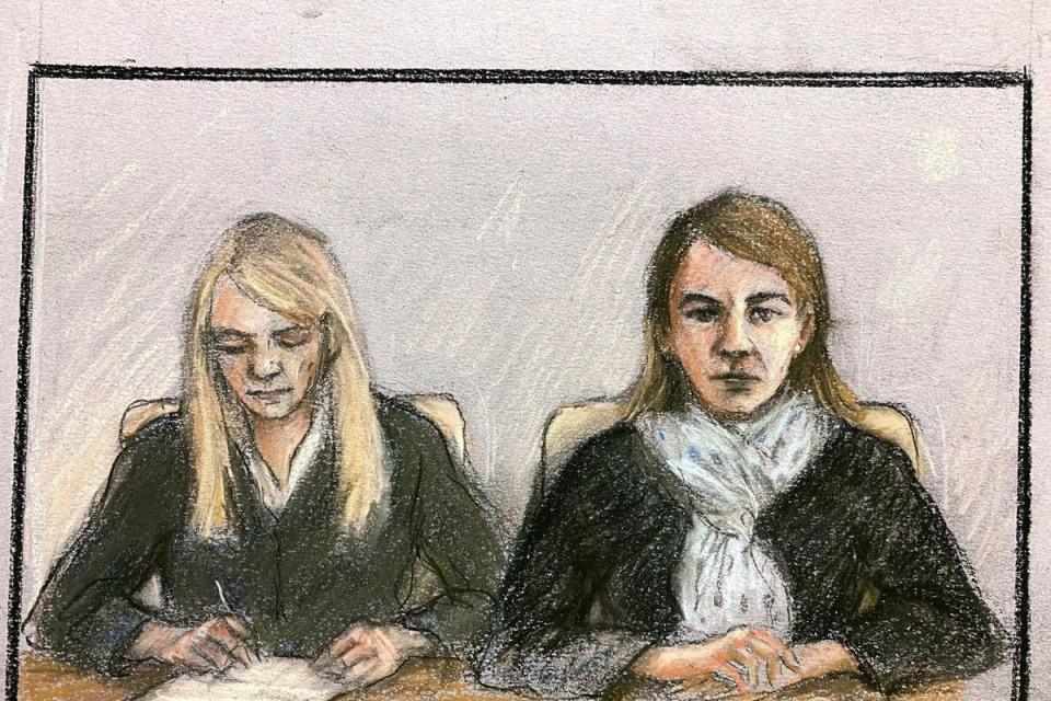 An artist’s sketch of Anne Sacoolas (right) and an official made during her High Court hearing (PA)