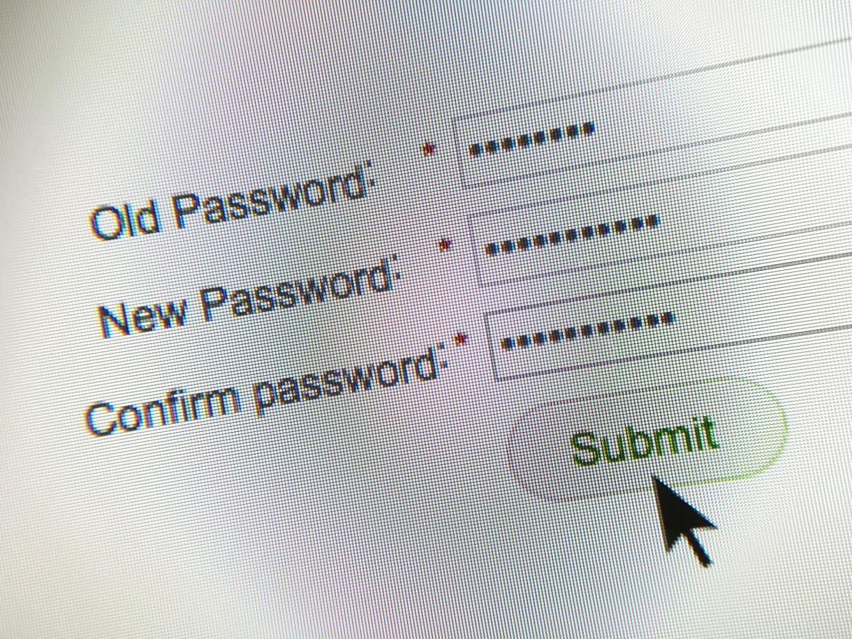 Closeup of a password change process on a computer screen.