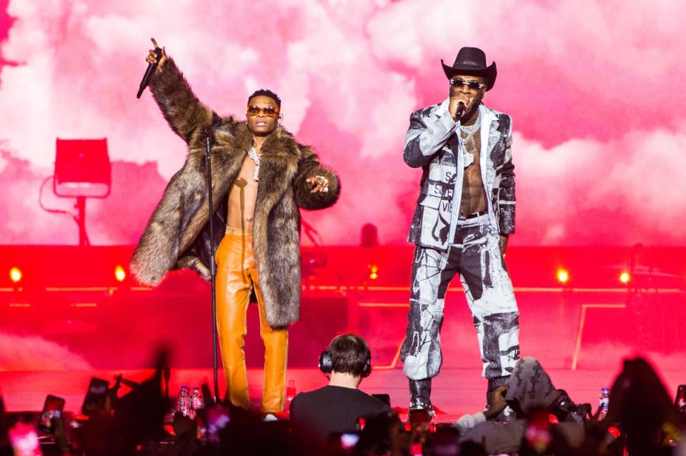 Wizkid performs with Burna Boy at the O2 Arena (WireImage)