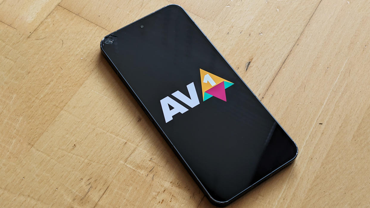  Scren grab of AV1 logo on smartphone. 