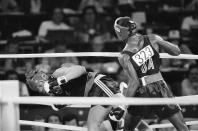 <p>American light-heavyweight boxer Evander Holyfield was a clear favorite to win gold in 1984. Many questioned the call that led to his defeat by New Zealander Kevin Barry, in which <a href="https://bleacherreport.com/articles/221389-25-years-later-evander-holyfield-robbed-of-gold-in-the-1984-olympics" rel="nofollow noopener" target="_blank" data-ylk="slk:the referee disqualified him for making a hit after a break was ordered" class="link ">the referee disqualified him for making a hit after a break was ordered</a>.</p>