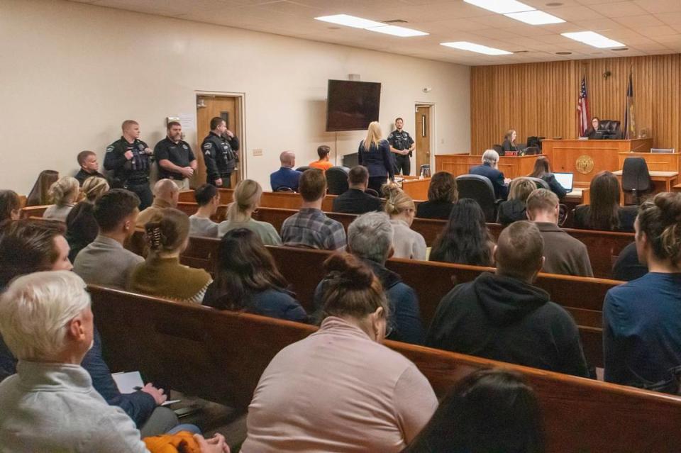 Bryan Kohberger’s public defender, Anne Taylor, addresses Judge Megan Marshall during a status hearing in Latah County Court in Moscow, Idaho, on Jan. 12, 2023.