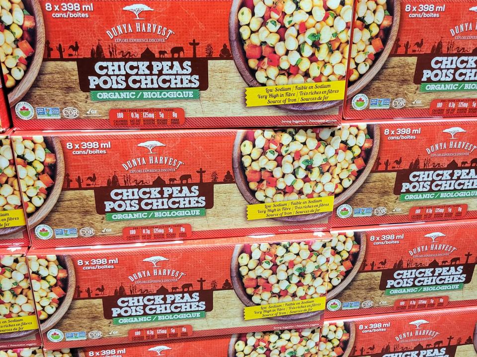 Boxes of chickpeas at Costco