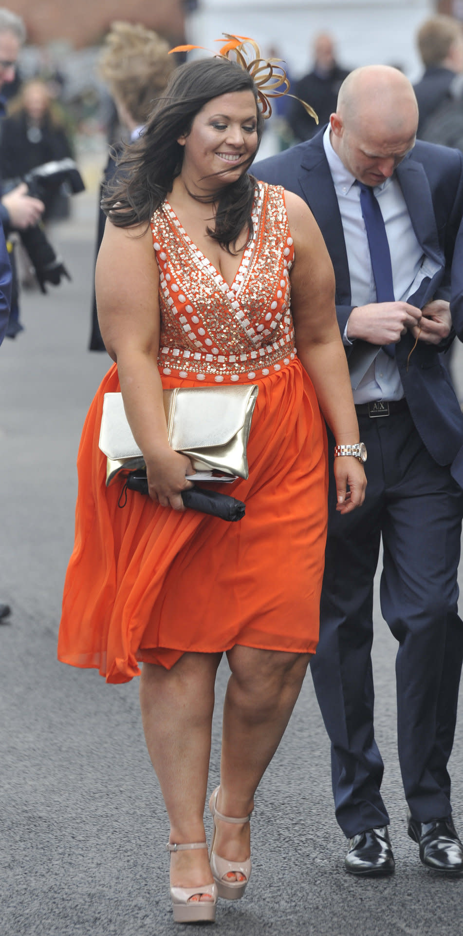 Coleen’s choice of shade was popular with this follow race-goer too, who wore a bejewelled midi dress with nude platform heels.