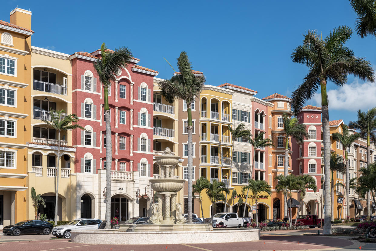 BAYFRONT, NAPLES, FLORIDA, UNITED STATES - 2023/03/03: Bayfront shops and apartments on the waterfront. (Photo: John Greim/LightRocket via Getty Images)