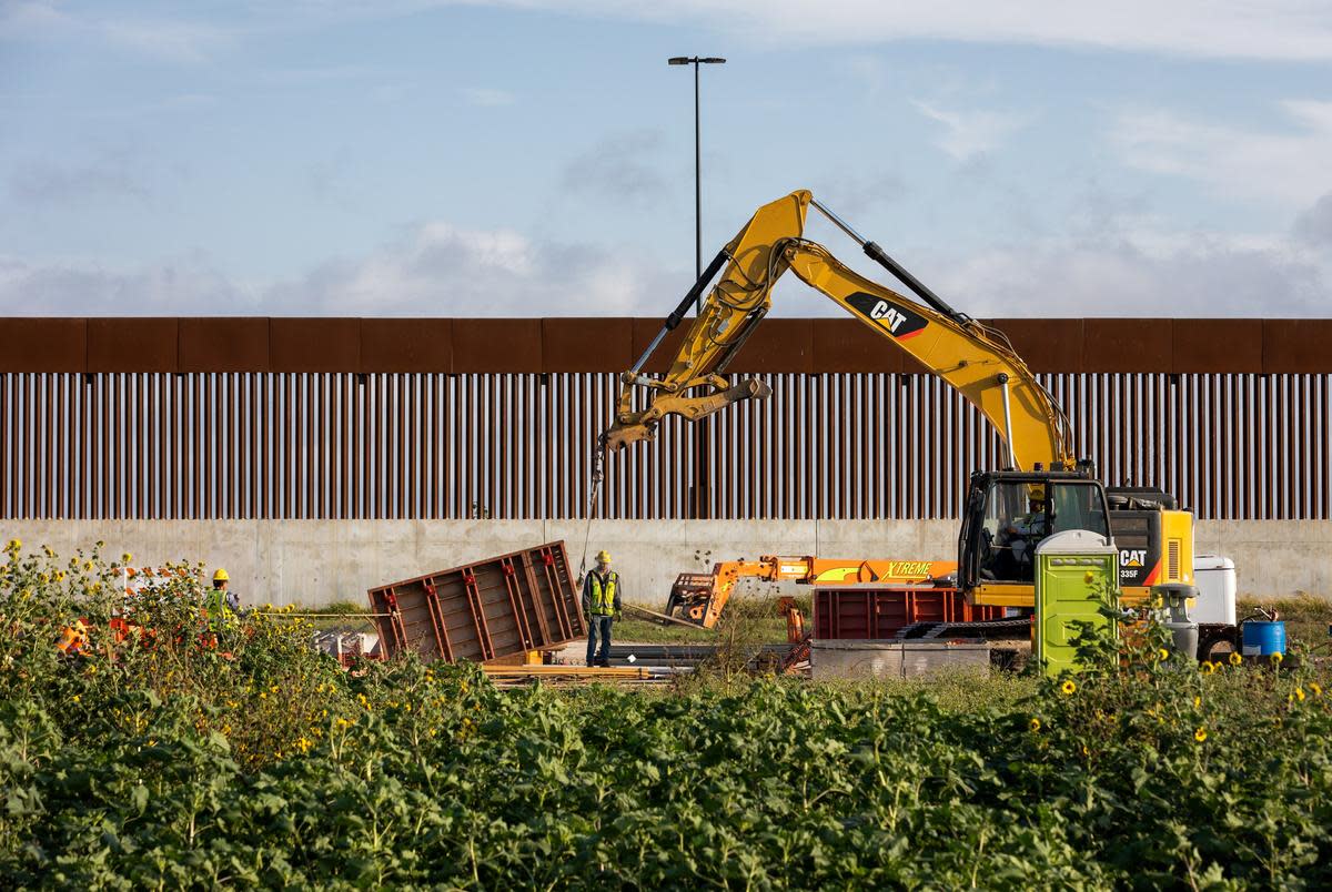 Border wall construction resumes near the Eli Jackson Cemetery in Pharr on March 21, 2022. In 2020, Congress exempted the cemetery from border wall construction, but it has started once again and is near completion.