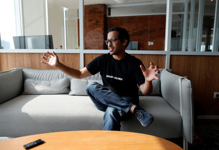 Nadiem Makarim, founder of the Indonesian ride-hailing and online payment firm Go-Jek speaks with Reuters during an interview at the Go-Jek offices in Jakarta, Indonesia, August 15, 2018. REUTERS/Darren Whiteside