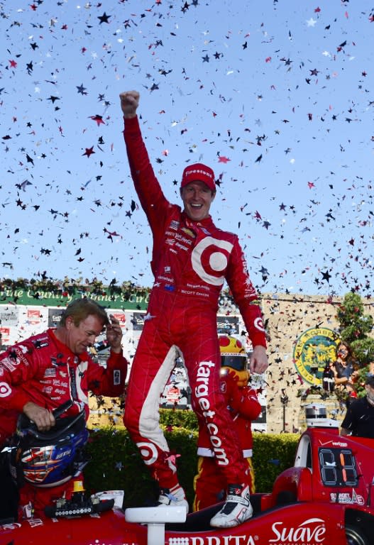 Scott Dixon of New Zealand, driver of the Target Chip Ganassi Racing Chevrolet Dallara, celebrates winning the IndyCar Championship at Sonoma Raceway on August 30, 2015 in Sonoma, California