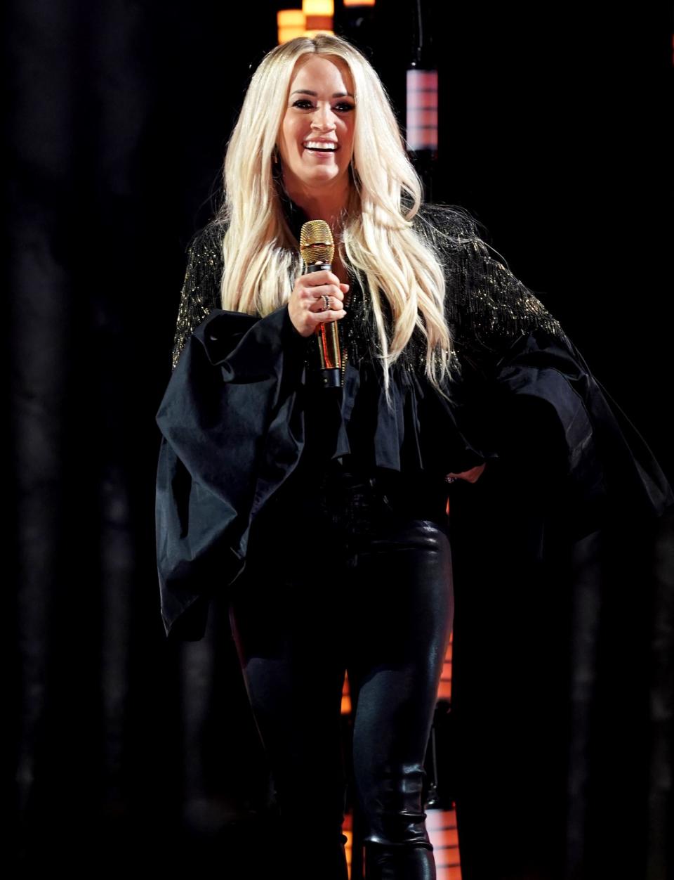 <p>Carrie Underwood rehearses for the 2021 Latin American Music Awards at the BB&T Center on Wednesday in Sunrise, Florida.</p>