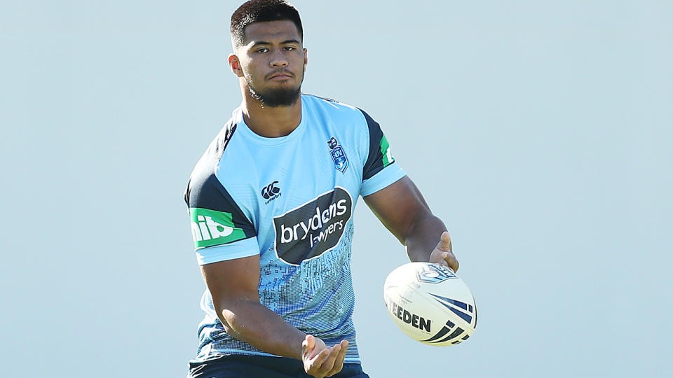 Payne Haas, pictured here at a State of Origin training session for NSW.