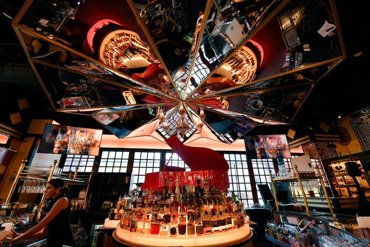 The newly renovated dining area at Jeff Ruby's Steakhouse, Friday, Aug. 25, 2023 in Louisville, Kentucky. The steakhouse has been upgraded with new booths around the dining area and bar, and updated finishings and new décor.