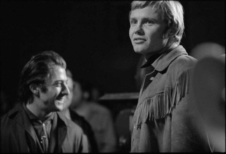 Jon Voight and Dustin Hoffman on the set of 'Midnight Cowboy'