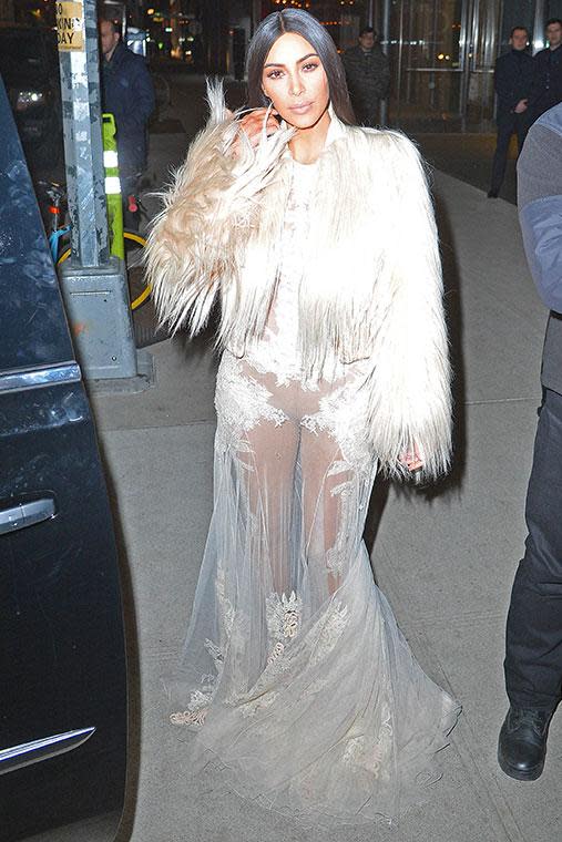 <p>She might have been covered on top, but Kim was all about see-through on the bottom while filming a cameo for <i>Ocean's 8</i> in New York.</p>