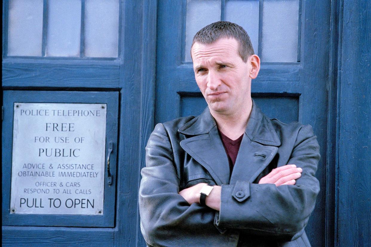 Eccleston outside the Tardis (Credit: BBC)