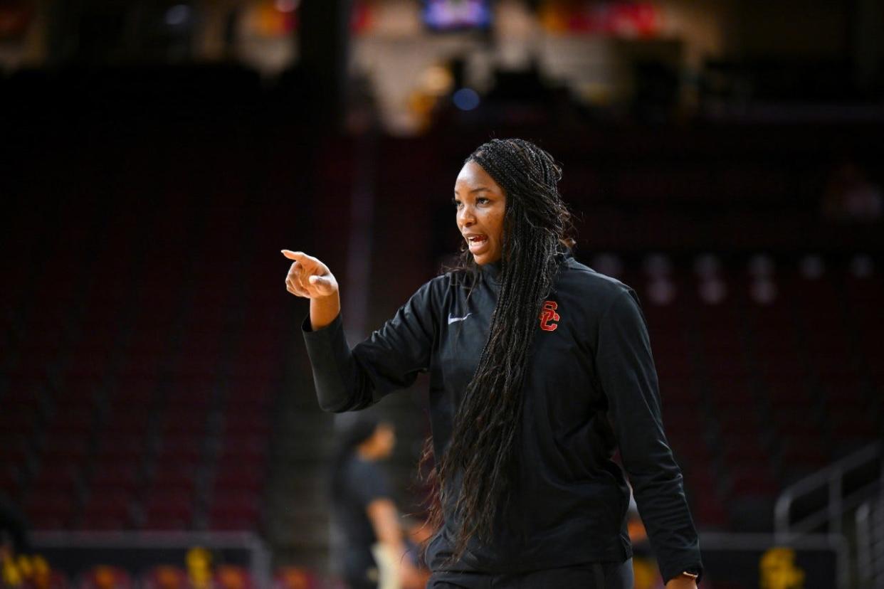 Former Texas basketball player Nneka Enemkpali is in her second season as an assistant coach for USC, which will play her old team Sunday. "Obviously, I have a deep-rooted love for my university, and now being on the opposing bench as them and coaching against them, it's going to be a different feeling, but it's the game," she said.