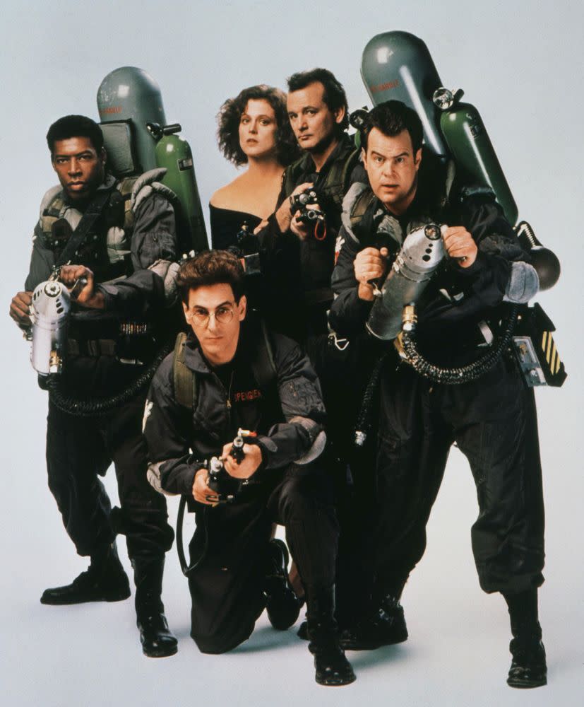 Ernie Hudson, Harold Ramis, Sigourney Weaver, Bill Murray, Dan Aykroyd in a promo shot for 1989's Ghostbusters 2 | Columbia/Kobal/REX/Shutterstock