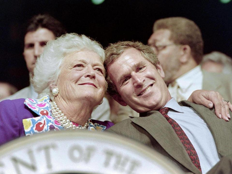 First Lady Barbara Bush and her son George Bush Jr attend the 1992 Republican National Convention (AFP/Getty)