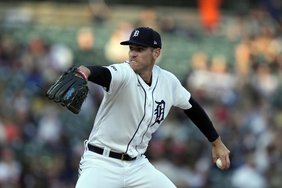 Detroit Tigers starting pitcher Joey Wentz throws during the fourth inning of a baseball game against the Chicago White Sox, Friday, May 26, 2023, in Detroit. (AP Photo/Carlos Osorio)