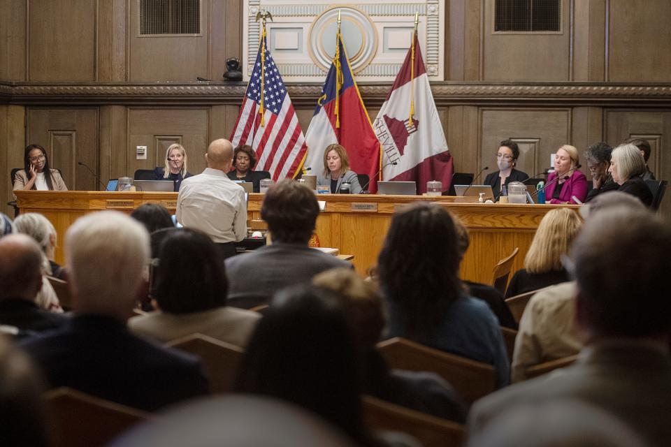 Asheville City Council listens to public comment on the College Patton Bike Lane Project, October 10, 2023.