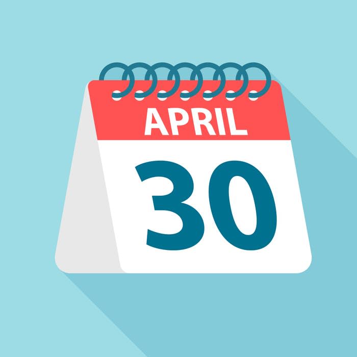 Calendar showing April 30
