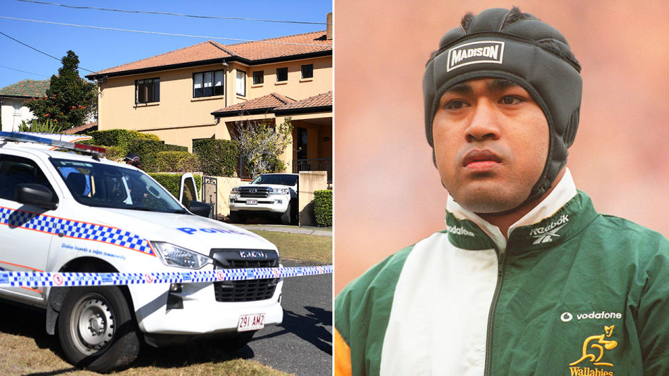 Pictured here, the scene of an alleged home invasion at Wallabies great Toutai Kefu's Brisbane property..