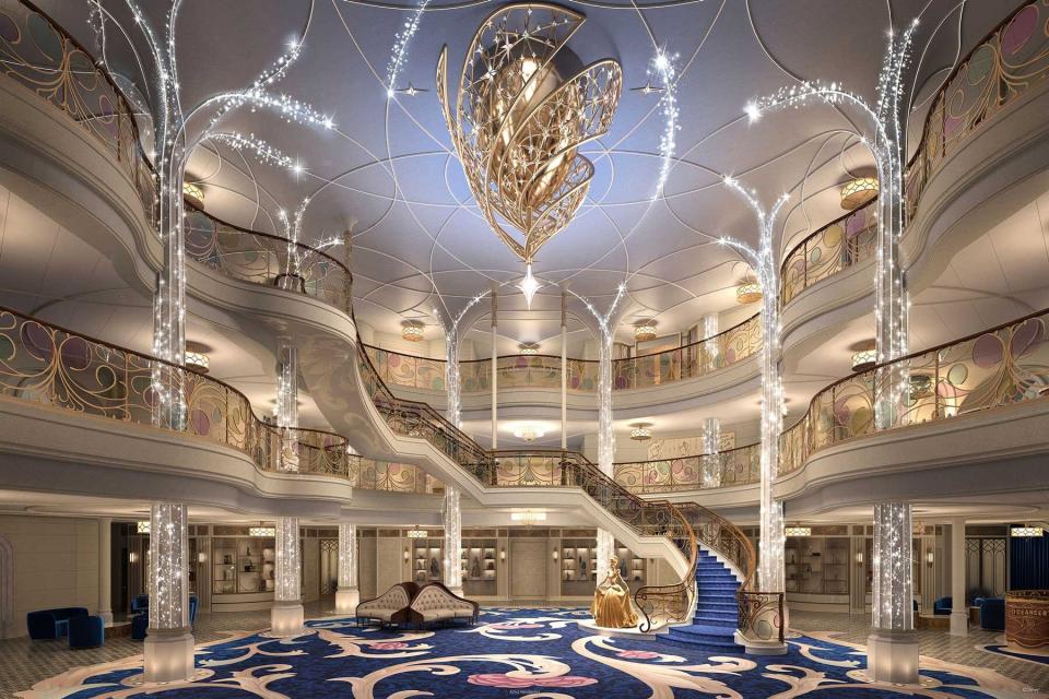 Grand Hall interior shot on Disney Wish cruise ship