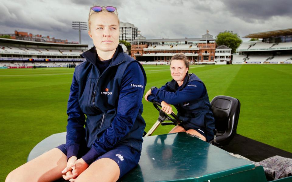 Meg Lay and Emma Lynch in front of the Lord's Pavilion