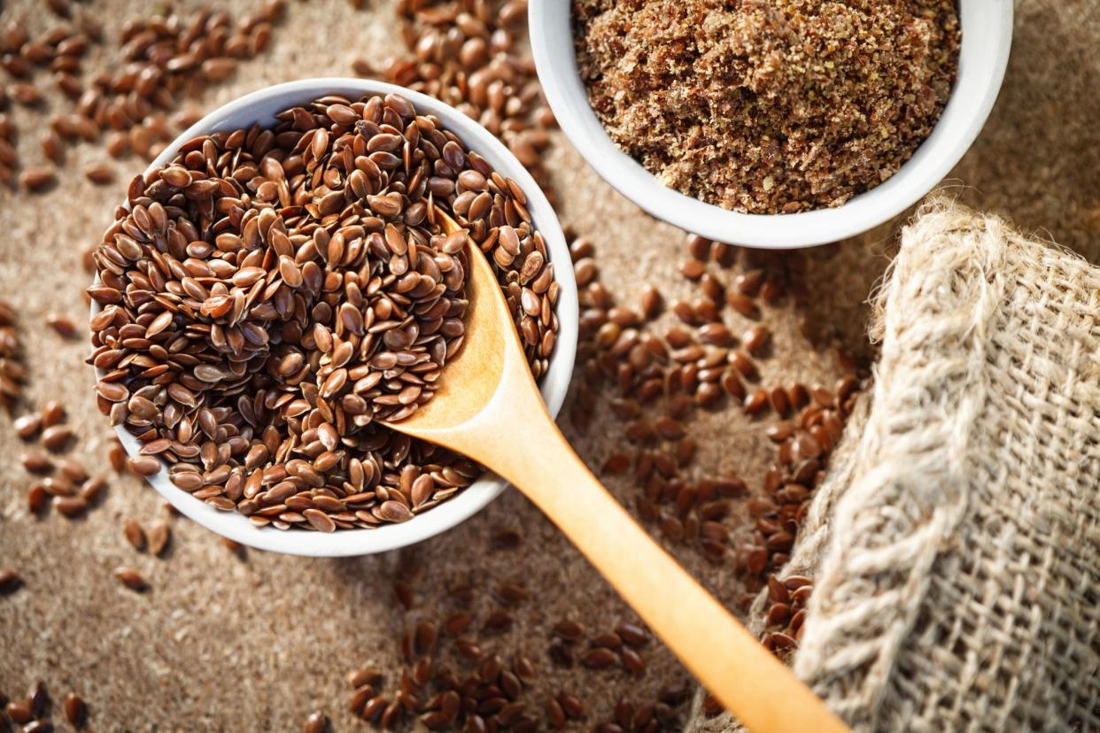 flax seeds in a jute bag