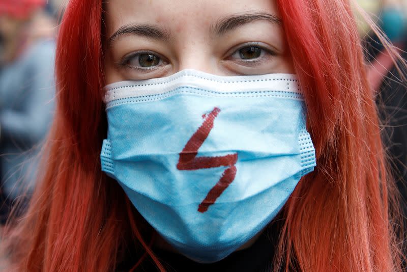 Rutkowska, takes part in a protest against the ruling by Poland's Constitutional Tribunal that imposes a near-total ban on abortion in Warsaw